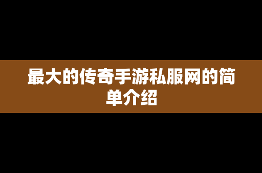 最大的传奇手游私服网的简单介绍