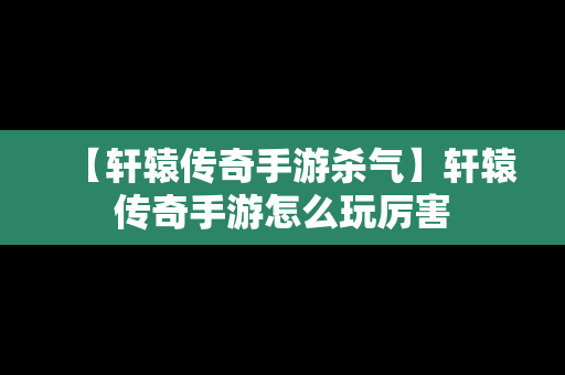 【轩辕传奇手游杀气】轩辕传奇手游怎么玩厉害