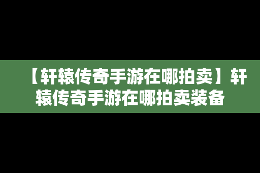 【轩辕传奇手游在哪拍卖】轩辕传奇手游在哪拍卖装备