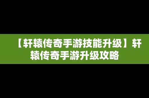 【轩辕传奇手游技能升级】轩辕传奇手游升级攻略