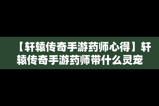 【轩辕传奇手游药师心得】轩辕传奇手游药师带什么灵宠