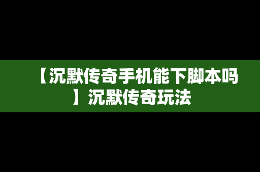 【沉默传奇手机能下脚本吗】沉默传奇玩法