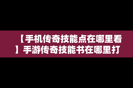 【手机传奇技能点在哪里看】手游传奇技能书在哪里打