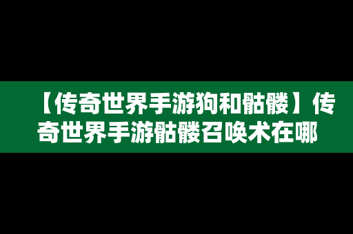 【传奇世界手游狗和骷髅】传奇世界手游骷髅召唤术在哪里打