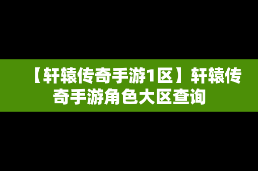 【轩辕传奇手游1区】轩辕传奇手游角色大区查询