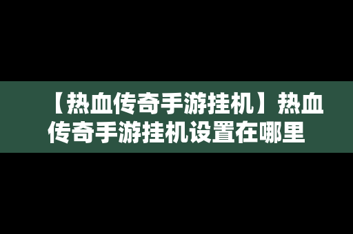 【热血传奇手游挂机】热血传奇手游挂机设置在哪里