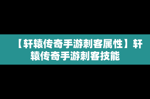 【轩辕传奇手游刺客属性】轩辕传奇手游刺客技能