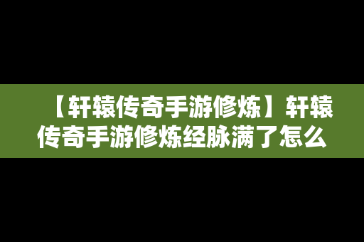 【轩辕传奇手游修炼】轩辕传奇手游修炼经脉满了怎么办啊