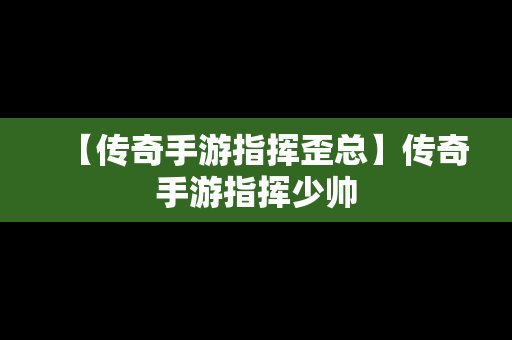 【传奇手游指挥歪总】传奇手游指挥少帅