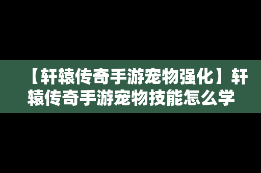 【轩辕传奇手游宠物强化】轩辕传奇手游宠物技能怎么学满四个