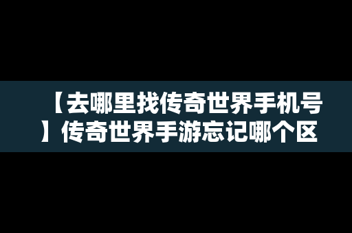 【去哪里找传奇世界手机号】传奇世界手游忘记哪个区了