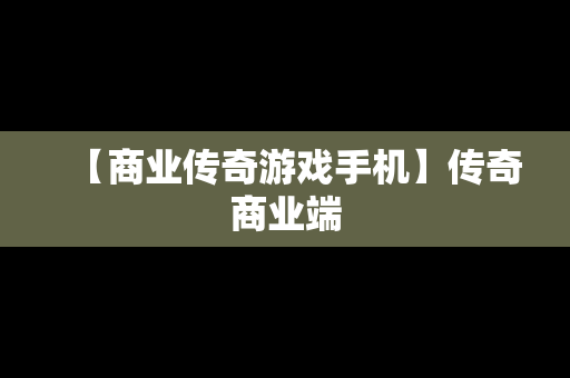 【商业传奇游戏手机】传奇商业端