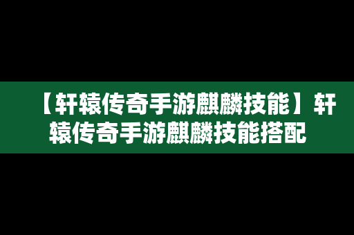 【轩辕传奇手游麒麟技能】轩辕传奇手游麒麟技能搭配