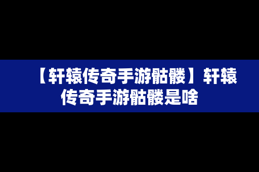 【轩辕传奇手游骷髅】轩辕传奇手游骷髅是啥