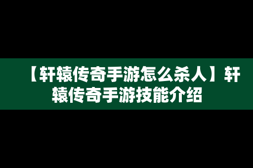 【轩辕传奇手游怎么杀人】轩辕传奇手游技能介绍