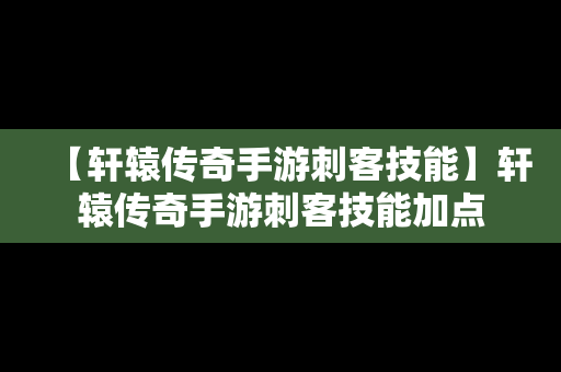 【轩辕传奇手游刺客技能】轩辕传奇手游刺客技能加点