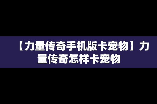 【力量传奇手机版卡宠物】力量传奇怎样卡宠物