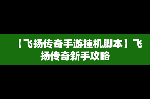 【飞扬传奇手游挂机脚本】飞扬传奇新手攻略