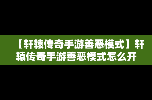 【轩辕传奇手游善恶模式】轩辕传奇手游善恶模式怎么开