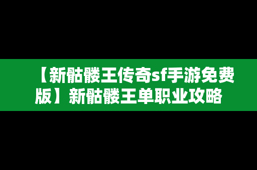 【新骷髅王传奇sf手游免费版】新骷髅王单职业攻略