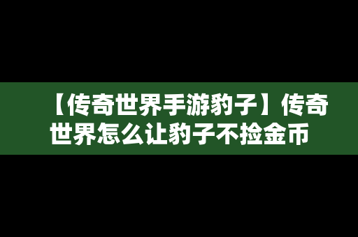 【传奇世界手游豹子】传奇世界怎么让豹子不捡金币